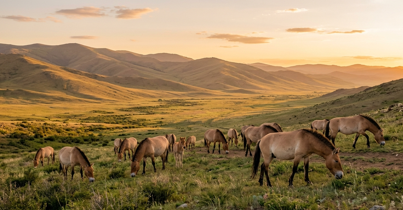 Takhi horses in Hustai National Park during spring