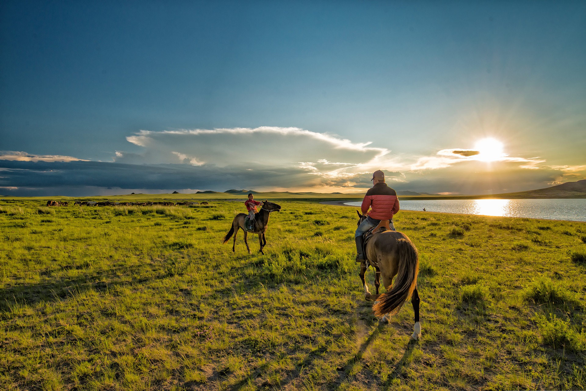Horse riding in Mongolia across the steppe